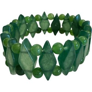 Stretch Green Jade Genuine Bead Flex Bracelet Geometric